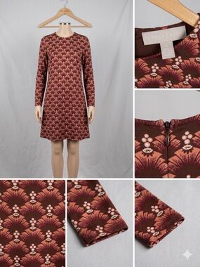 Chelsea28 Burgundy Patterned Long-Sleeve A-Line Dress